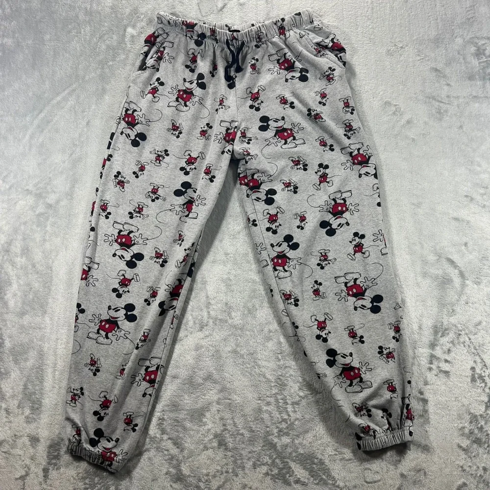 DISNEY Mickey Mouse Pajama Set Womens Small Gray All Over Print PJs Cozy - Picture 2 of 16
